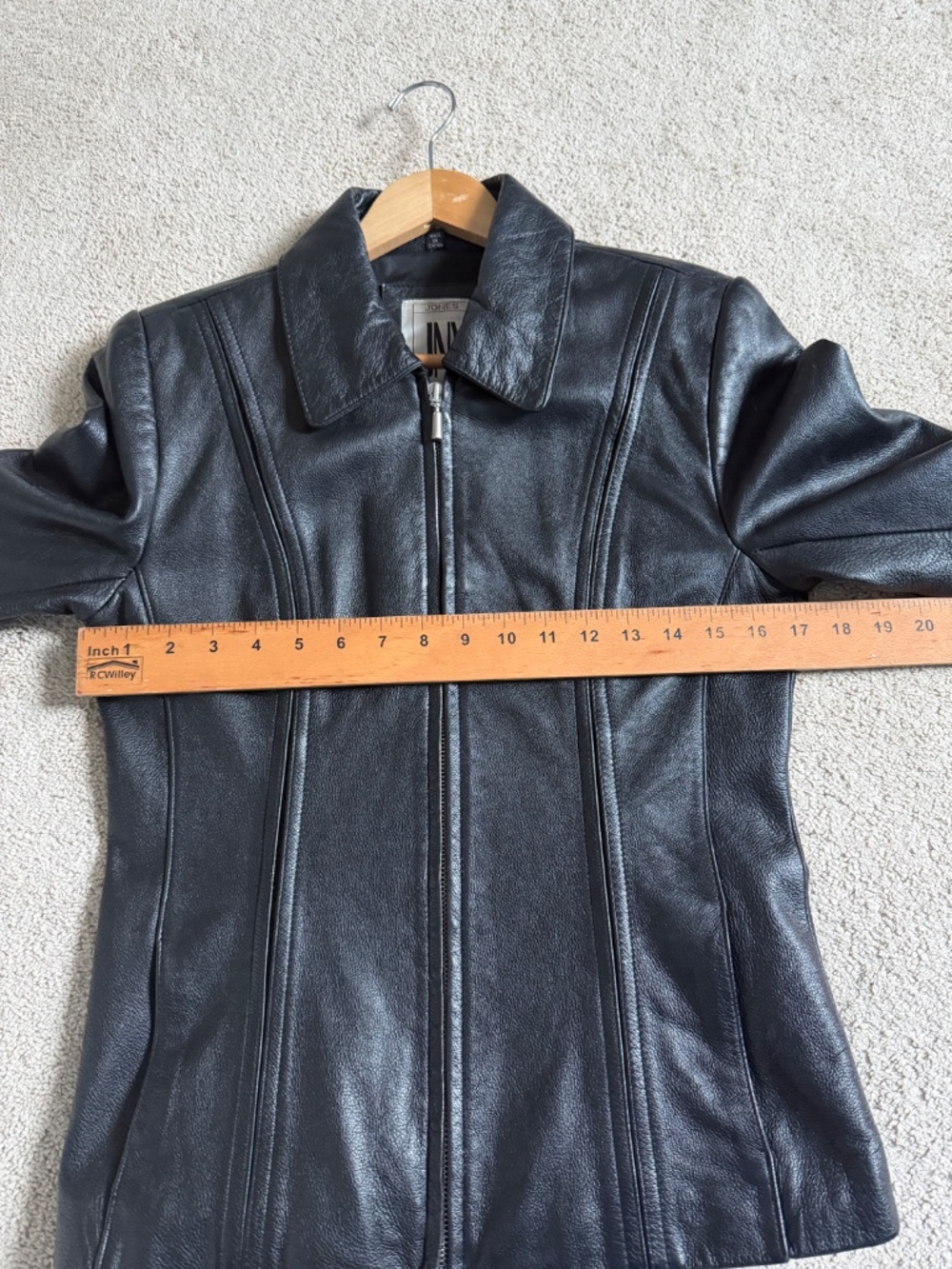 Jones New York 100% Leather Jacket Small Black Soft Zip Front Tailored - Picture 7 of 10